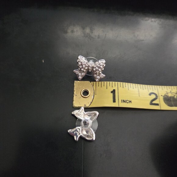 Touchstone Crystal by Swarovski Pave Crystal Bow Earrings Silver Tone Sparkle - Picture 4 of 4